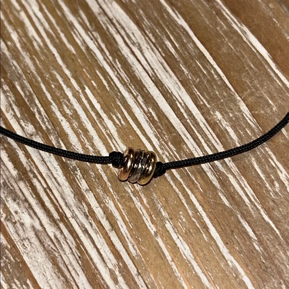 Minimalist Black Cord Bracelet with 14k Tri Color Gold Beads